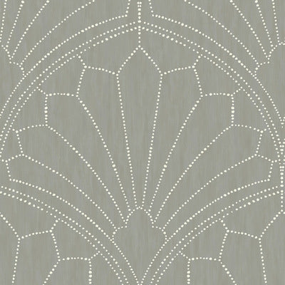 SEABROOK WALLPAPER-SCALLOP MEDALLION-CINDER GRAY AND IVORY-RY31515